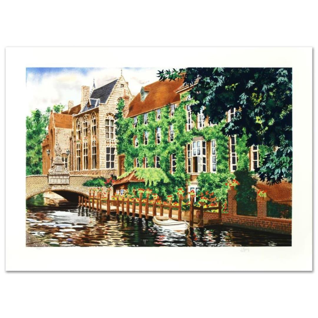 Juan Medina "Open Window in Belgium" Limited Edition Serigraph on Paper: "Open Window in Belgium" is a limited edition serigraph on paper, numbered and hand signed by Juan Medina. Includes Certificate of Authenticity! Measures approx. 37" x 26" (with border), 32" x 21" (im