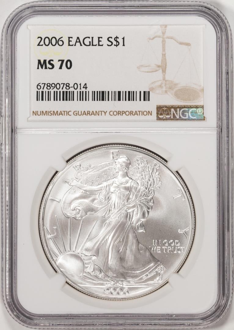2006 $1 American Silver Eagle Coin NGC MS70: One 2006 $1 American Silver Eagle Coin NGC MS70. NGC Certified.