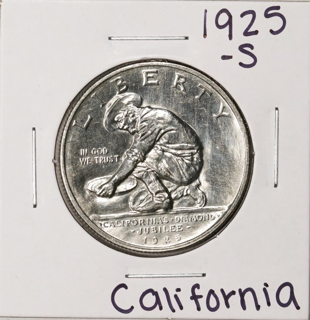 1925-S California Diamond Jubilee Commemorative Half Dollar Coin: One 1925-S California Diamond Jubilee Commemorative Half Dollar Coin.