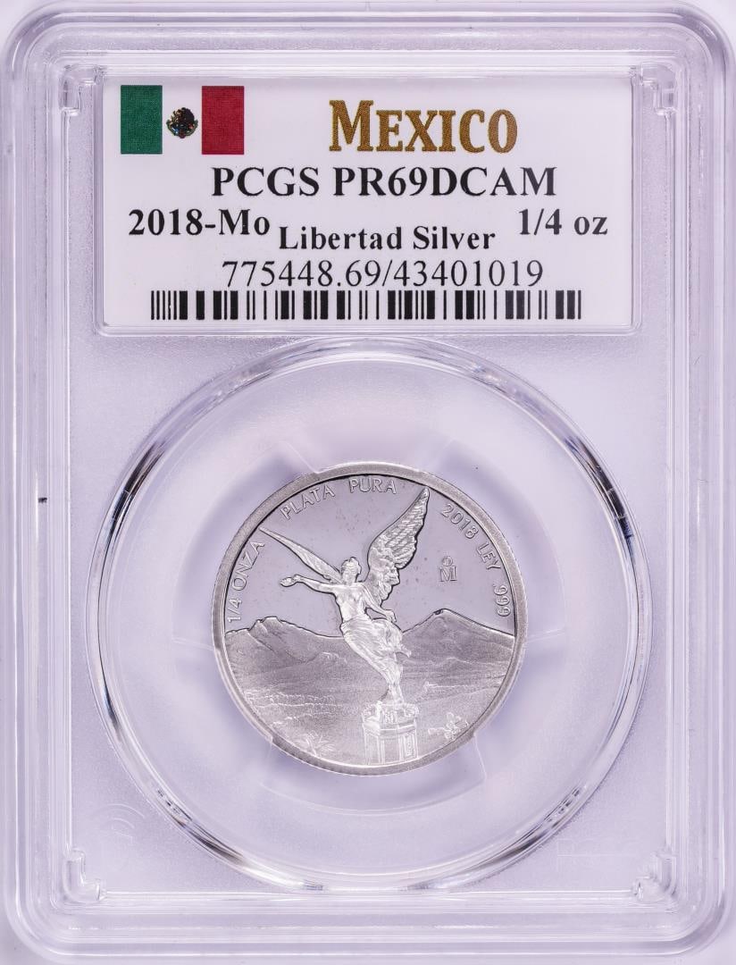 2018-Mo Mexico Proof 1/4 oz Silver Libertad Coin PCGS PR69DCAM: One 2018-Mo Mexico Proof 1/4 oz Silver Libertad Coin PCGS PR69DCAM. PCGS Graded.
