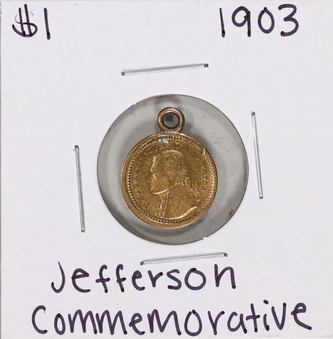 1903 $1 Jefferson Louisiana Purchase Commemorative Gold Dollar Coin With Loop: One 1903 $1 Jefferson Louisiana Purchase Commemorative Gold Dollar Coin With Loop.
