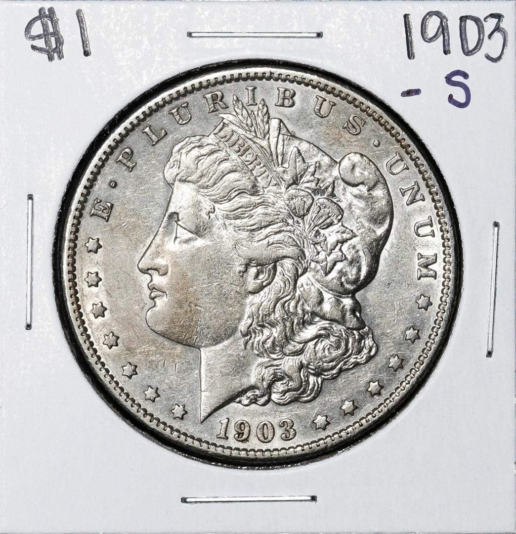 1903-S $1 Morgan Silver Dollar Coin: One 1903-S $1 Morgan Silver Dollar Coin.