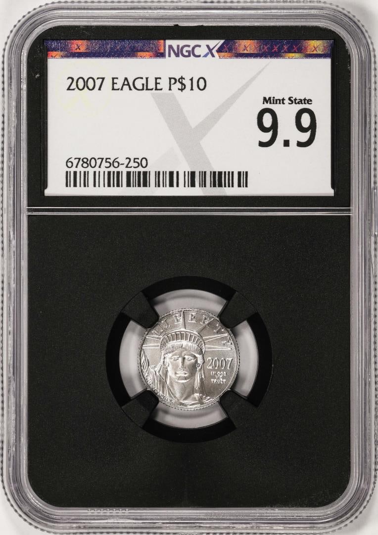 2007 $10 Platinum American Eagle Coin NGCX Mint State 9.9: One 2007 $10 Platinum American Eagle Coin NGCX Mint State 9.9. NGCX Certified.