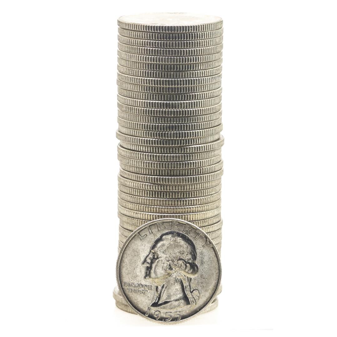 Roll of (40) Brilliant Uncirculated 1955-D Washington Quarter Coins: One Roll of (40) Brilliant Uncirculated 1955-D Washington Quarter Coins.