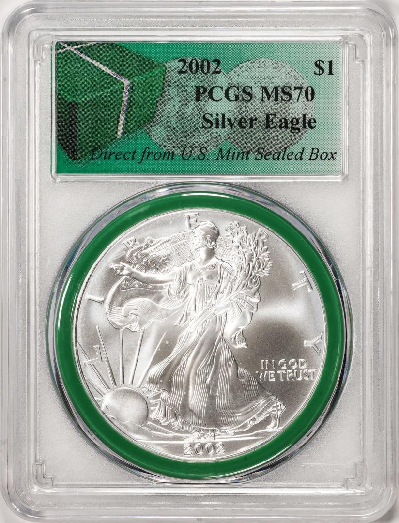 2002 1 American Silver Eagle Coin Pcgs Ms70 Direct From U.s. Mint Sealed Box Auction
