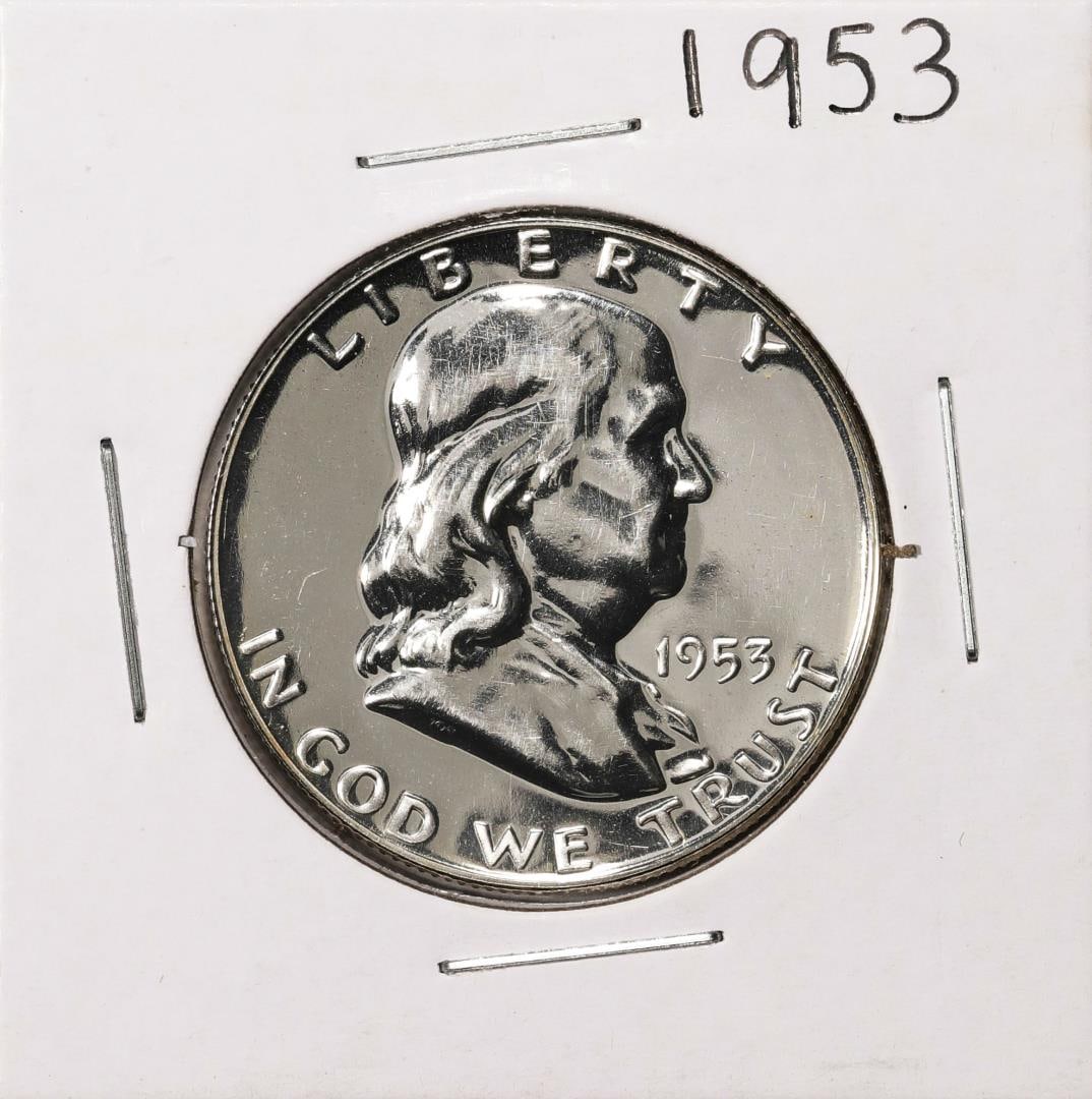 1953 Proof Franklin Half Dollar Coin: One 1953 Proof Franklin Half Dollar Coin.