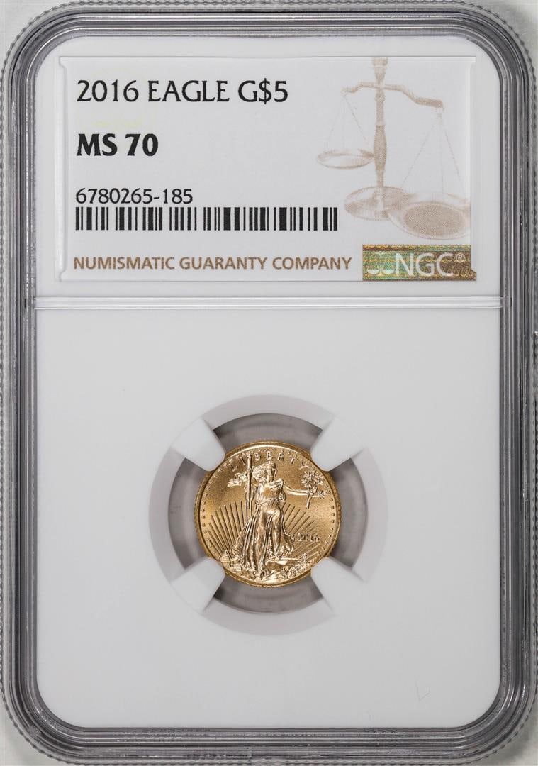 2016 $5 American Gold Eagle Coin NGC MS70: One 2016 $5 American Gold Eagle Coin NGC MS70. NGC Certified.