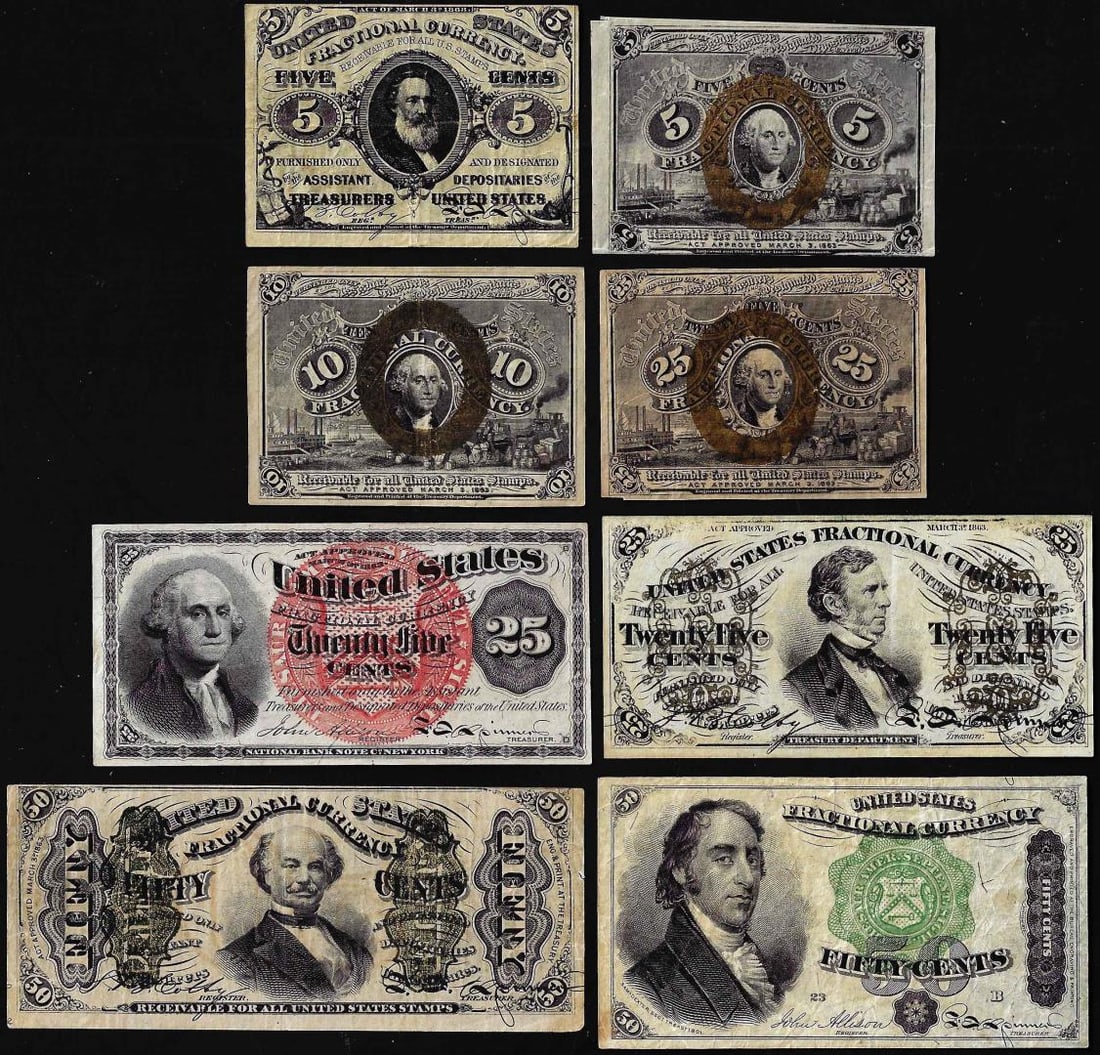 Lot of (8) Miscellaneous Fractional Currency Notes: One Lot of (8) Miscellaneous Fractional Currency Notes.