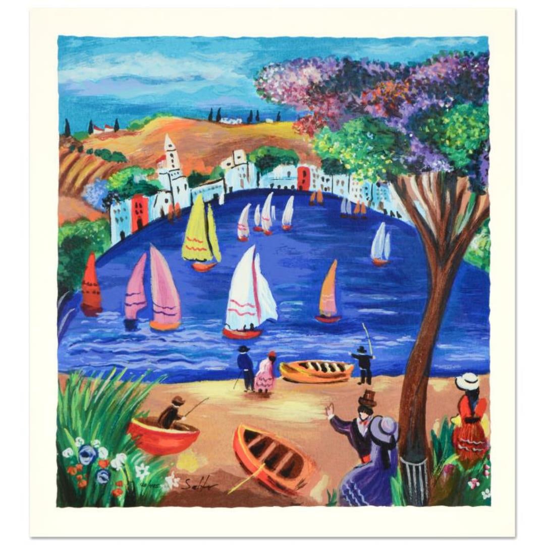 Shlomo Alter (1936-2021) "Near the Lake" Limited Edition Serigraph on Paper: "Near the Lake" is a limited edition serigraph on paper, numbered hand signed by Shlomo Alter (1936-2021). Includes letter of authenticity. Measures approx. 14" x 15" (with border), 12.5" x 14" (image