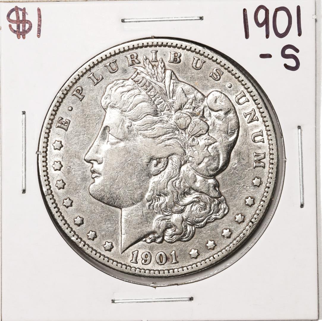 1901-S $1 Morgan Silver Dollar Coin: One 1901-S $1 Morgan Silver Dollar Coin.