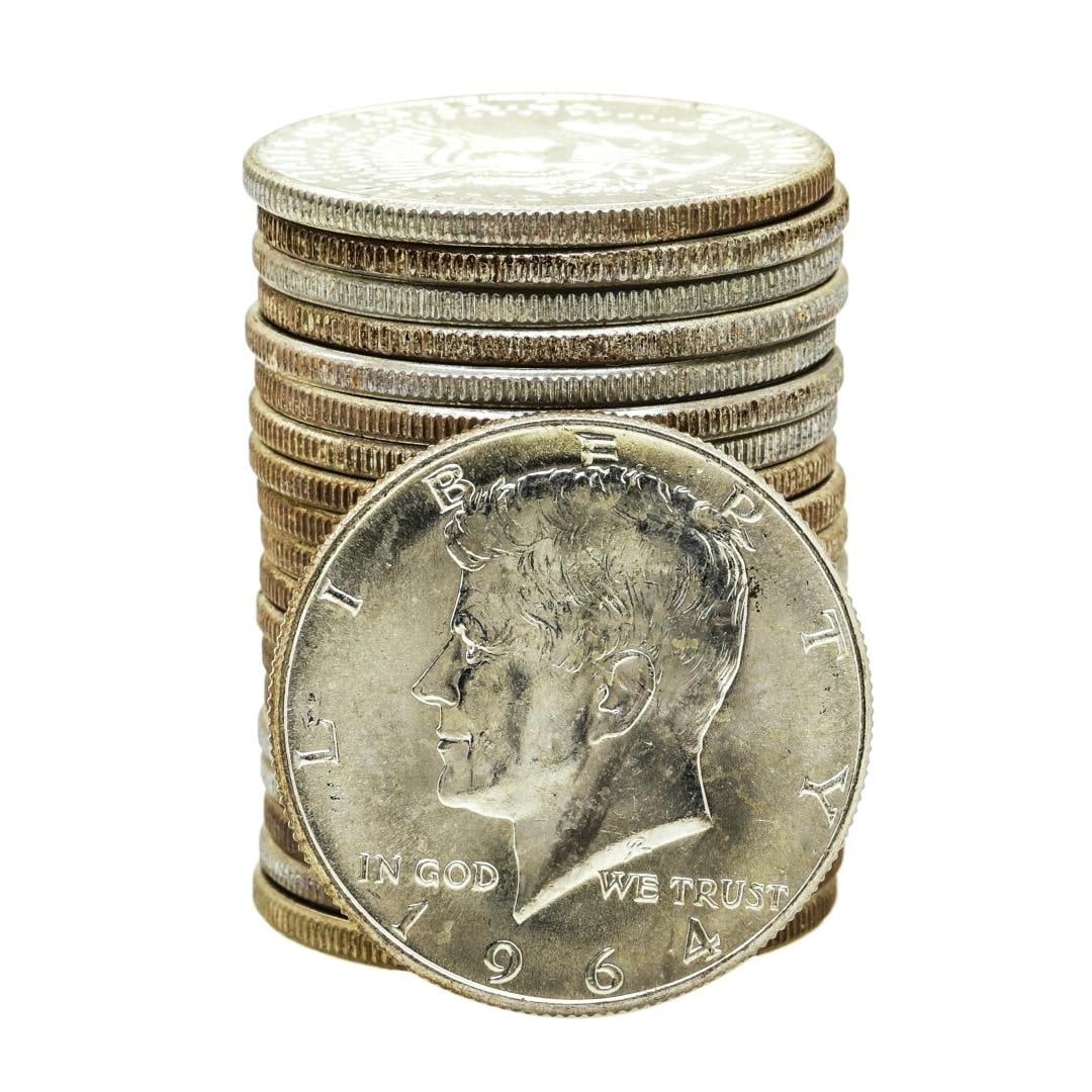 Roll of (20) Brilliant Uncirculated 1964 Kennedy Half Dollar Coins: One Roll of (20) Brilliant Uncirculated 1964 Kennedy Half Dollar Coins.