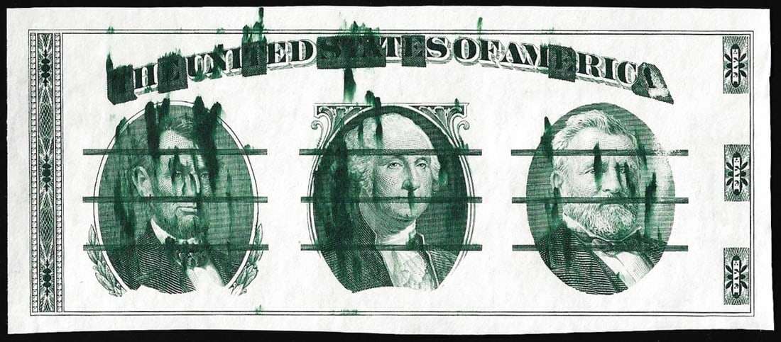 Circa 1970's Washington Center Giori Test Ink Smear Error Note: One Circa 1970's Washington Center Giori Test Ink Smear Error Note.