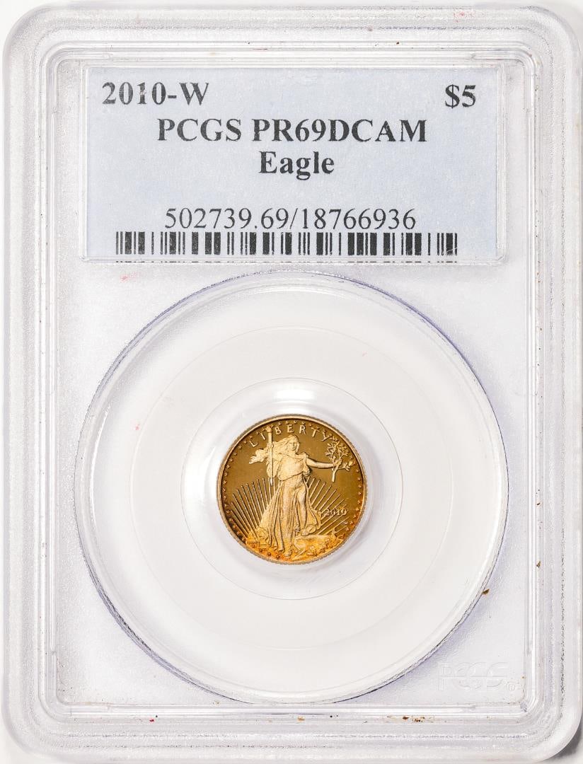 2010-W $5 Proof American Gold Eagle Coin PCGS PR69DCAM: One 2010-W $5 Proof American Gold Eagle Coin PCGS PR69DCAM. PCGS Graded.