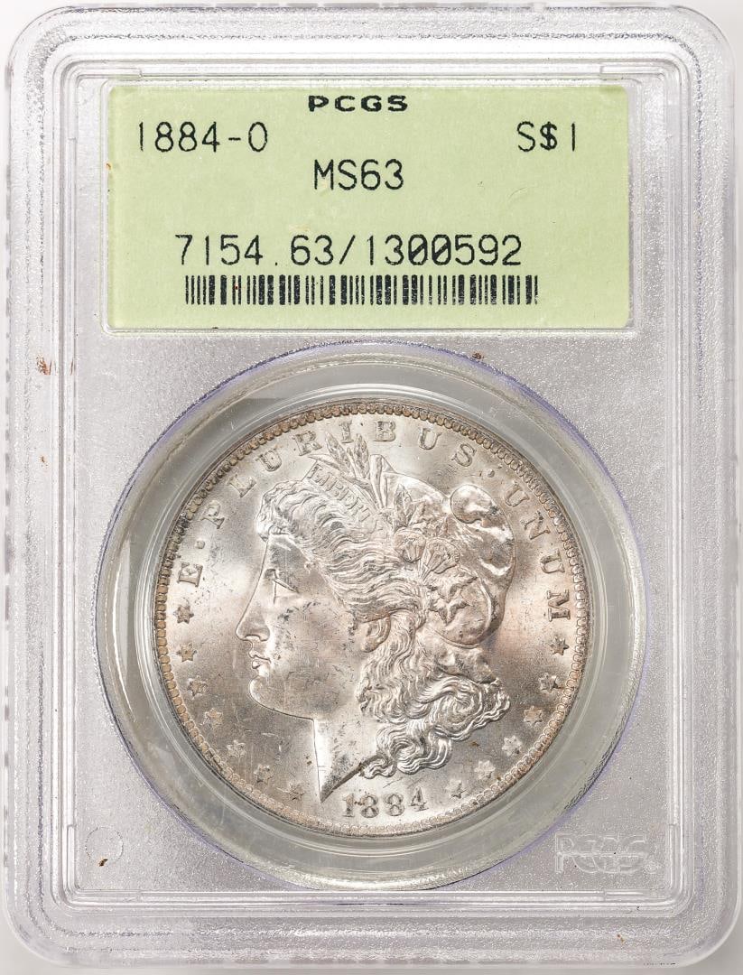 1884-O $1 Morgan Silver Dollar Coin PCGS MS63 Old Green Holder: One 1884-O $1 Morgan Silver Dollar Coin PCGS MS63 Old Green Holder. PCGS Graded.