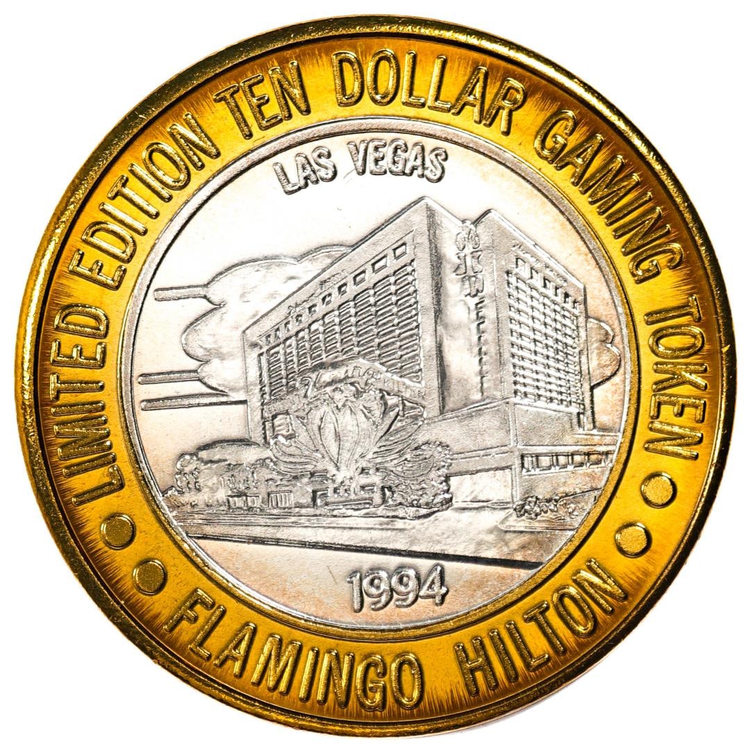 .999 Silver Flamingo Hilton Las Vegas, Nevada $10 Casino Limited Edition Gaming Token: One .999 Silver Flamingo Hilton Las Vegas, Nevada $10 Casino Limited Edition Gaming Token.