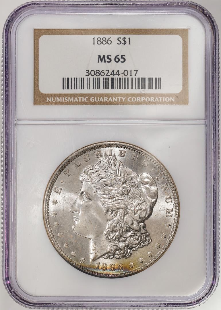 1886 $1 Morgan Silver Dollar Coin NGC MS65: One 1886 $1 Morgan Silver Dollar Coin NGC MS65. NGC Certified.