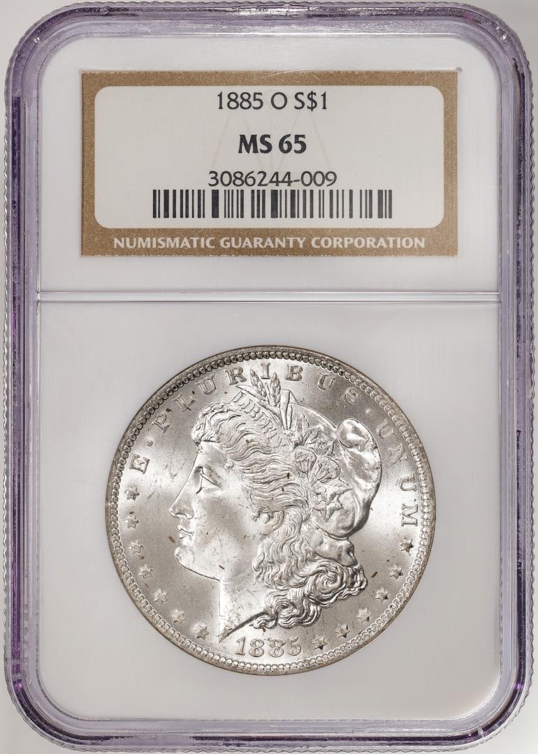 1885-O $1 Morgan Silver Dollar Coin NGC MS65: One 1885-O $1 Morgan Silver Dollar Coin NGC MS65. NGC Certified.