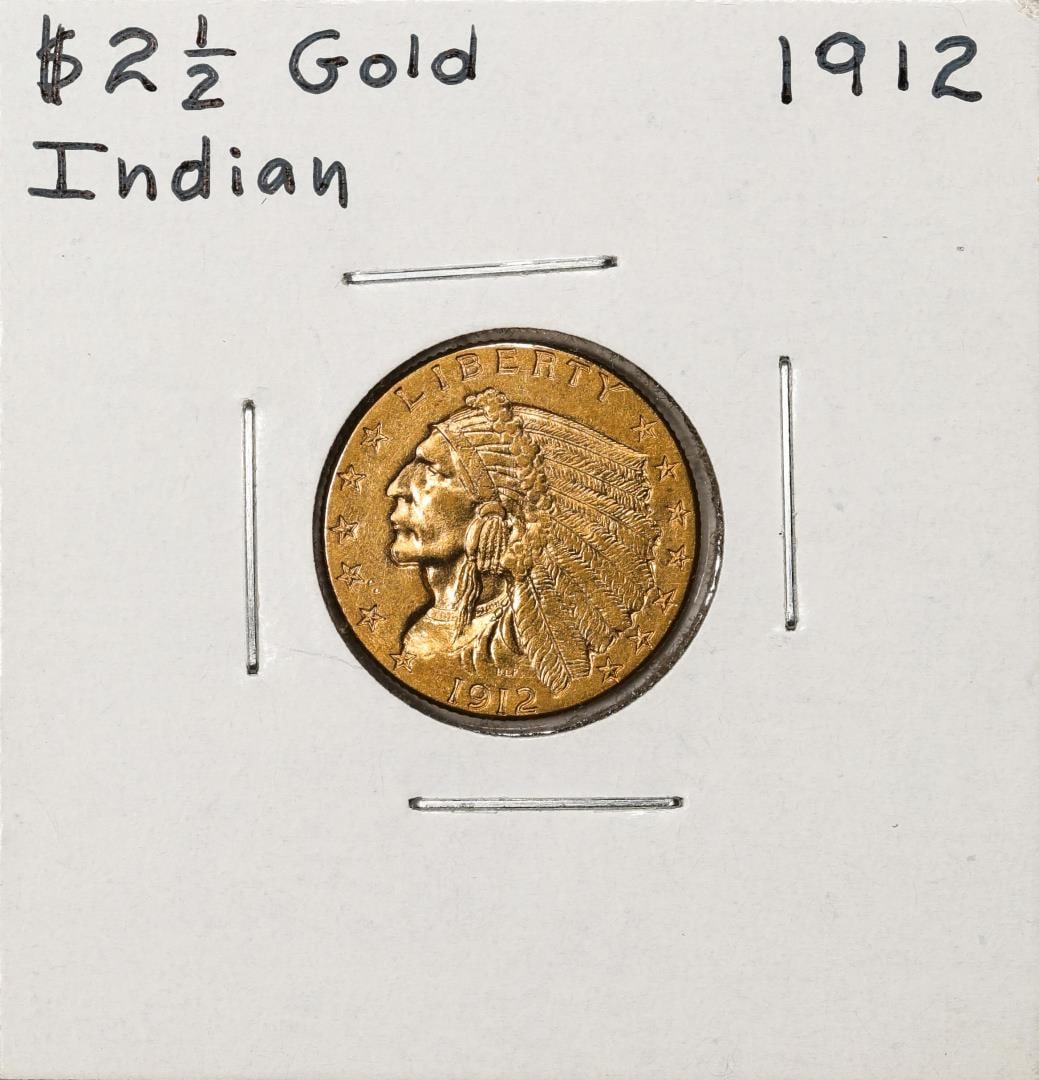 1912 $2 1/2 Indian Head Quarter Eagle Gold Coin: One 1912 $2 1/2 Indian Head Quarter Eagle Gold Coin.