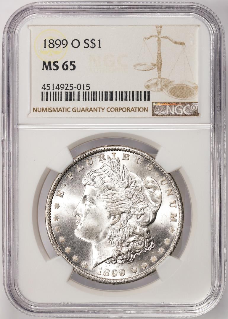 1899-O $1 Morgan Silver Dollar Coin NGC MS65: One 1899-O $1 Morgan Silver Dollar Coin NGC MS65. NGC Certified.
