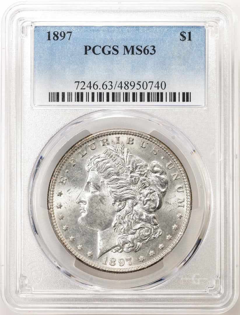 1897 $1 Morgan Silver Dollar Coin PCGS MS63: One 1897 $1 Morgan Silver Dollar Coin PCGS MS63. PCGS Graded.