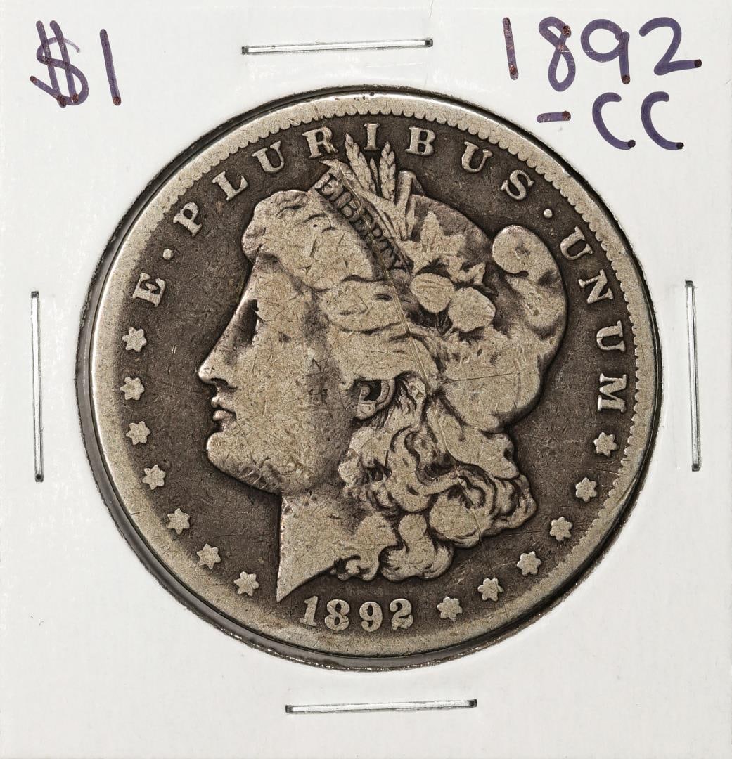 1892-CC $1 Morgan Silver Dollar Coin: One 1892-CC $1 Morgan Silver Dollar Coin.