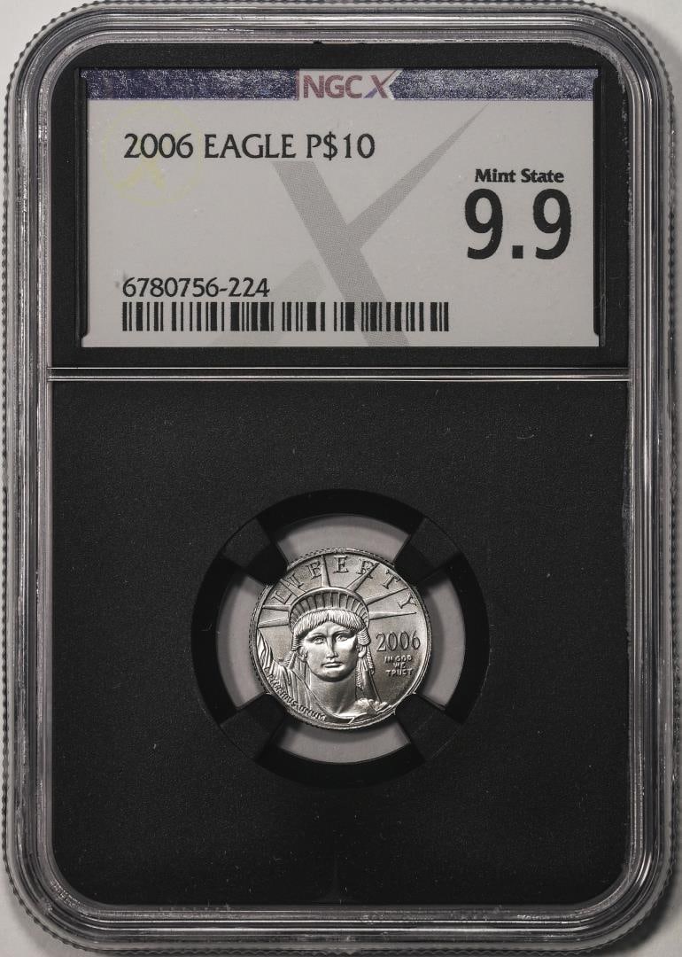 2006 $10 Platinum American Eagle Coin NGCX Mint State 9.9: One 2006 $10 Platinum American Eagle Coin NGCX Mint State 9.9. NGCX Certified.