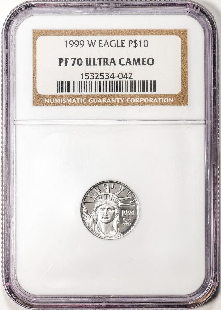 1999-W $10 Proof American Platinum Eagle Coin NGC PF70 Ultra Cameo: One 1999-W $10 Proof American Platinum Eagle Coin NGC PF70 Ultra Cameo. NGC Certified.