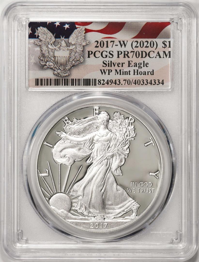 2017-W $1 Proof American Silver Eagle Coin PCGS PR70DCAM WP Mint Hoard: One 2017-W $1 Proof American Silver Eagle Coin PCGS PR70DCAM WP Mint Hoard. PCGS Graded.