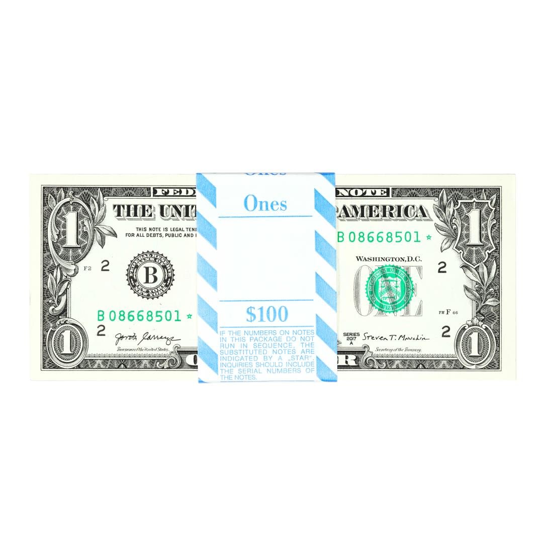 Pack of (100) Consecutive 2017A $1 Federal Reserve STAR Notes New York: One Pack of (100) Consecutive 2017A $1 Federal Reserve STAR Notes New York.