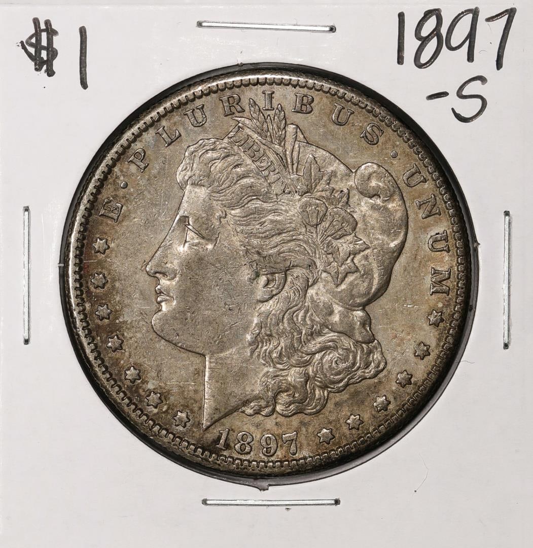 1897-S $1 Morgan Silver Dollar Coin: One 1897-S $1 Morgan Silver Dollar Coin.