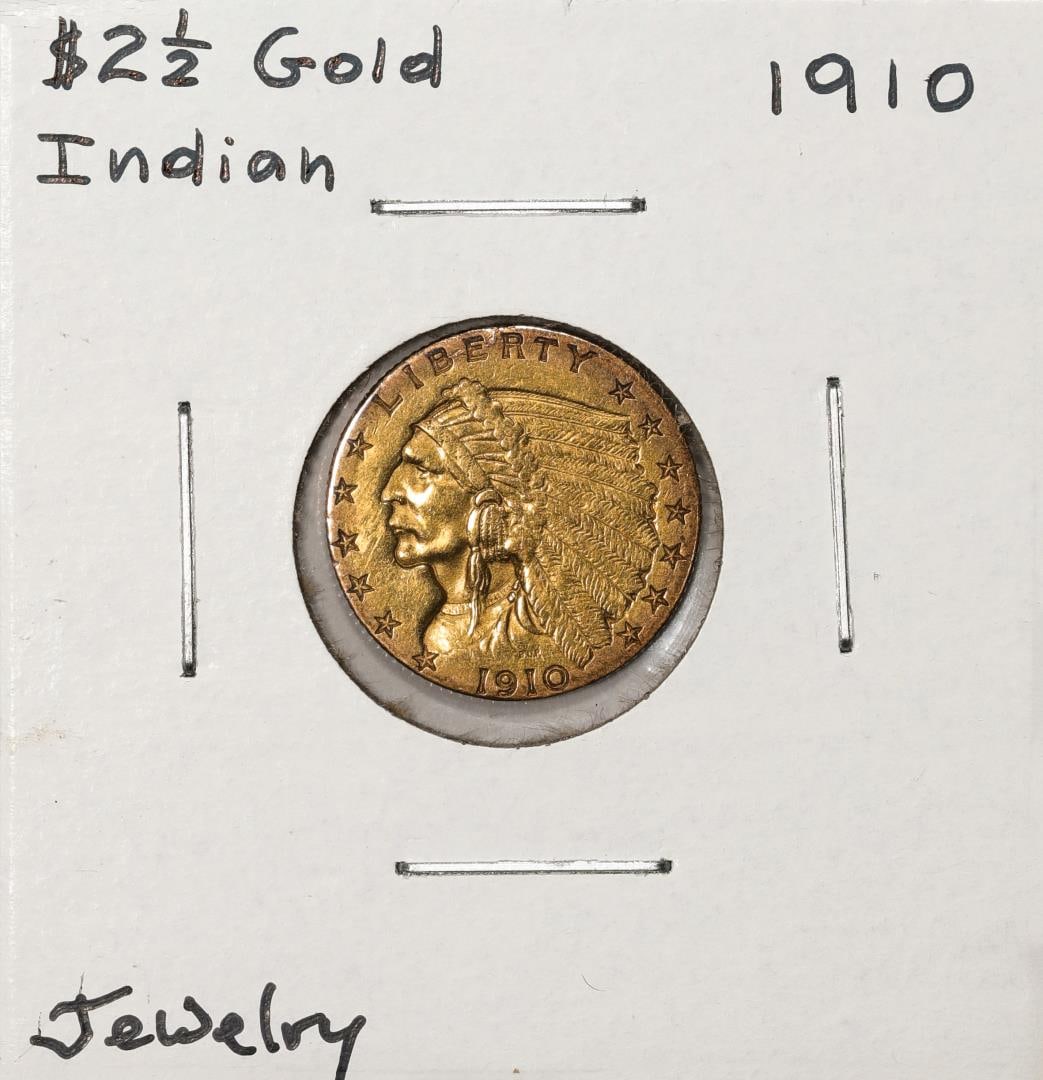 1910 $2 1/2 Indian Head Quarter Eagle Gold Coin: One 1910 $2 1/2 Indian Head Quarter Eagle Gold Coin.