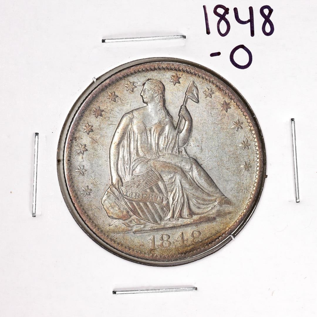 1848-O Seated Liberty Half Dollar Coin: One 1848-O Seated Liberty Half Dollar Coin.