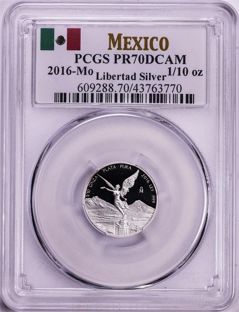 2016-Mo Mexico Proof 1/10 oz Silver Libertad Coin PCGS PR70DCAM: One 2016-Mo Mexico Proof 1/10 oz Silver Libertad Coin PCGS PR70DCAM. PCGS Graded.