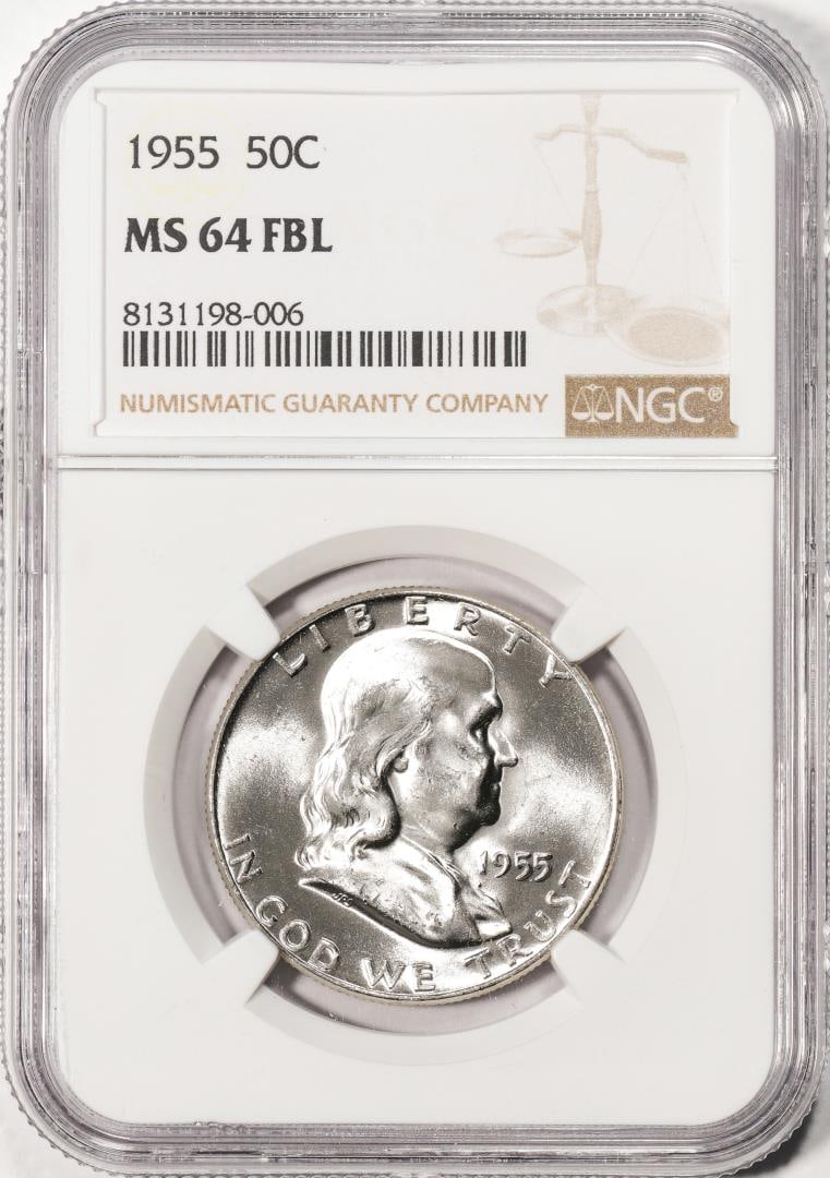 1955 Franklin Half Dollar Coin NGC MS64FBL: One 1955 Franklin Half Dollar Coin NGC MS64FBL. NGC Certified.