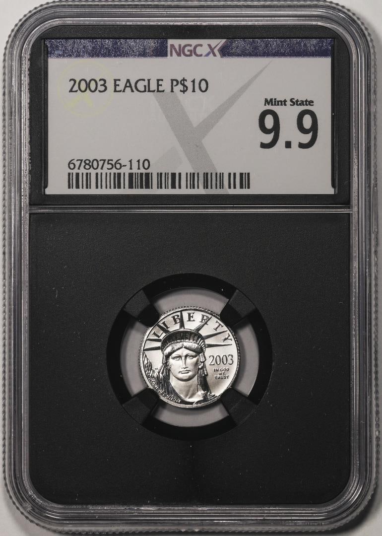 2003 $10 Platinum American Eagle Coin NGCX Mint State 9.9: One 2003 $10 Platinum American Eagle Coin NGCX Mint State 9.9. NGCX Certified.