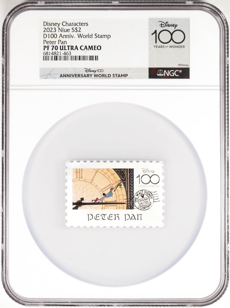 2023 Niue $2 Proof Disney Peter Pan 1 oz Silver NGC PF70 Ultra Cameo 100th Anniversary: One 2023 Niue $2 Proof Disney Peter Pan 1 oz Silver NGC PF70 Ultra Cameo 100th Anniversary. NGC Certified.