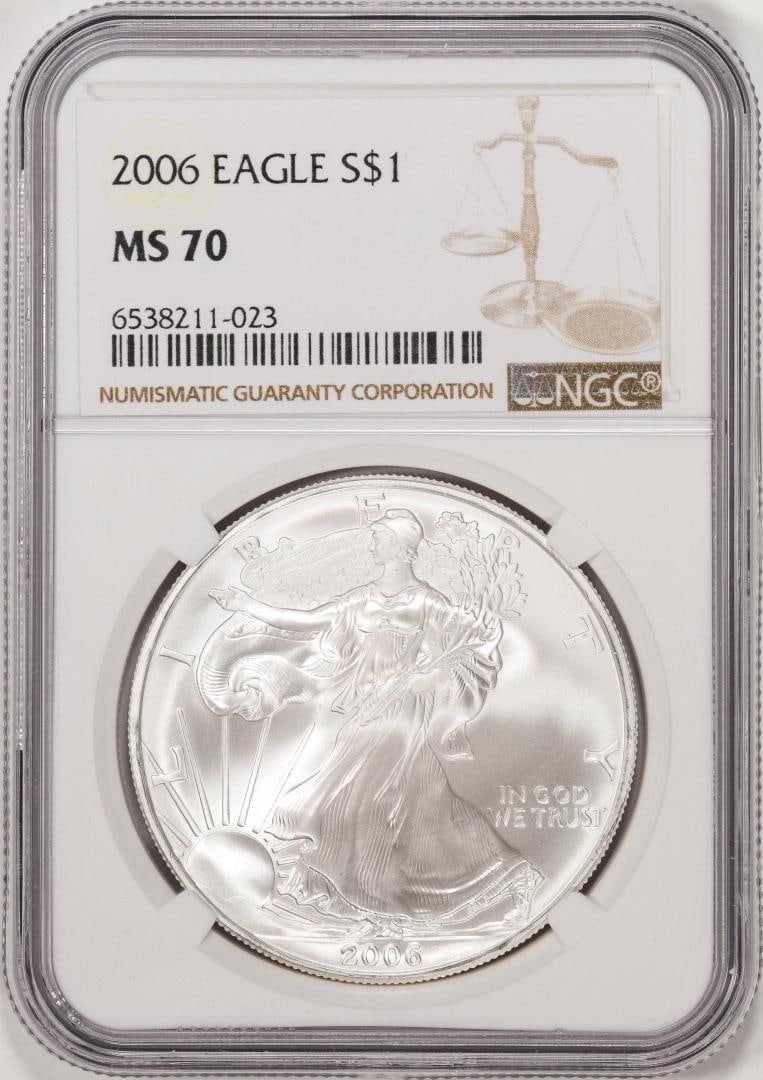 2006 $1 American Silver Eagle Coin NGC MS70: One 2006 $1 American Silver Eagle Coin NGC MS70. NGC Certified.