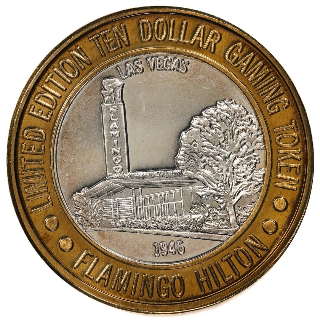 .999 Silver Flamingo Hilton Las Vegas, Nevada $10 Casino Limited Edition Gaming Token: One .999 Silver Flamingo Hilton Las Vegas, Nevada $10 Casino Limited Edition Gaming Token.