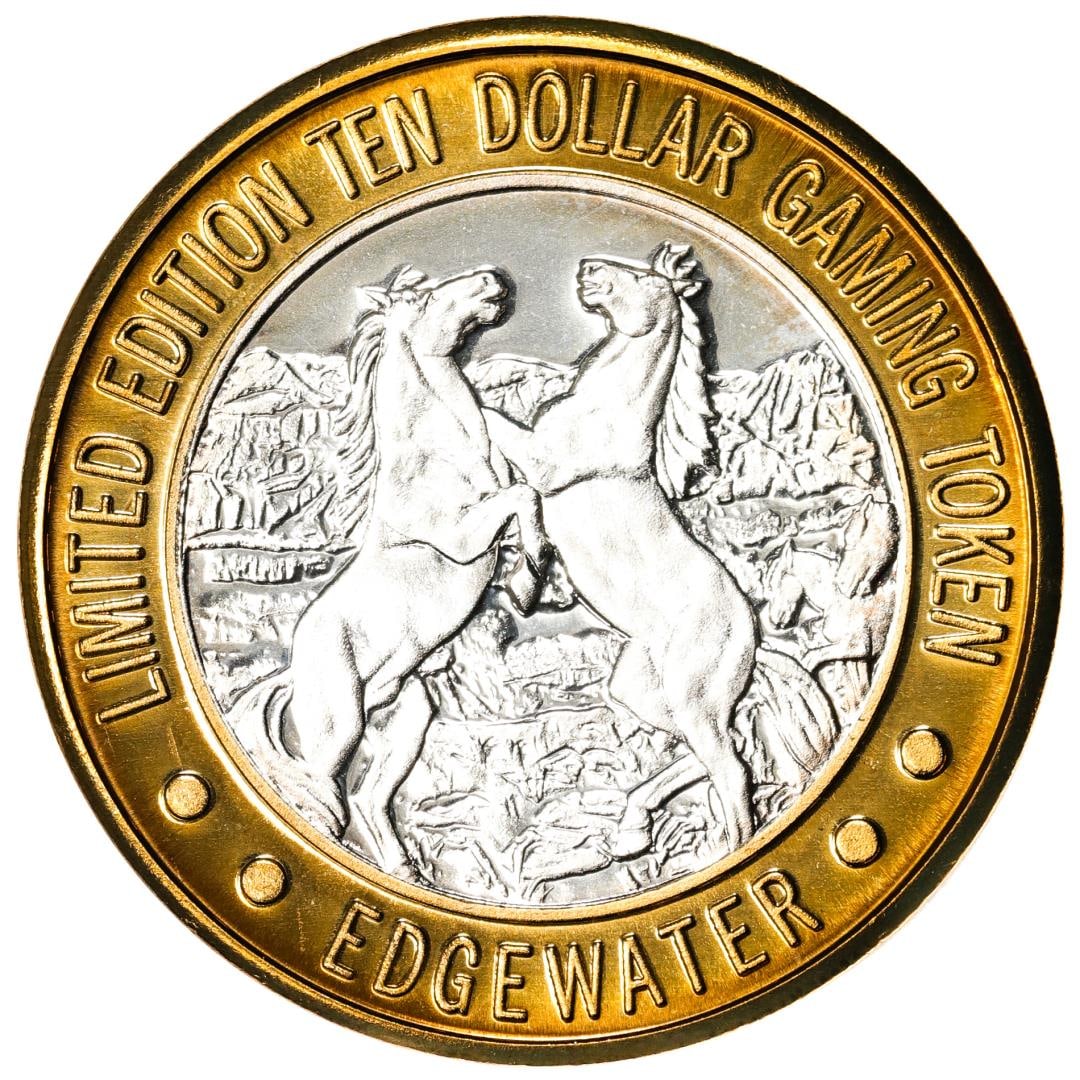 .999 Fine Silver Edgewater Laughlin, Nevada $10 Limited Edition Gaming Token: One .999 Fine Silver Edgewater Laughlin, Nevada $10 Limited Edition Gaming Token.