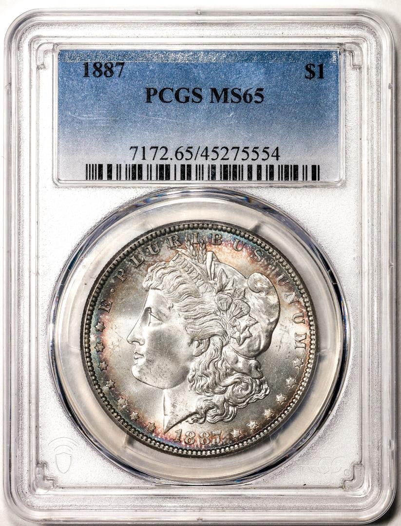 1887 $1 Morgan Silver Dollar Coin PCGS MS65 Great Toning: One 1887 $1 Morgan Silver Dollar Coin PCGS MS65 Great Toning. PCGS Graded.