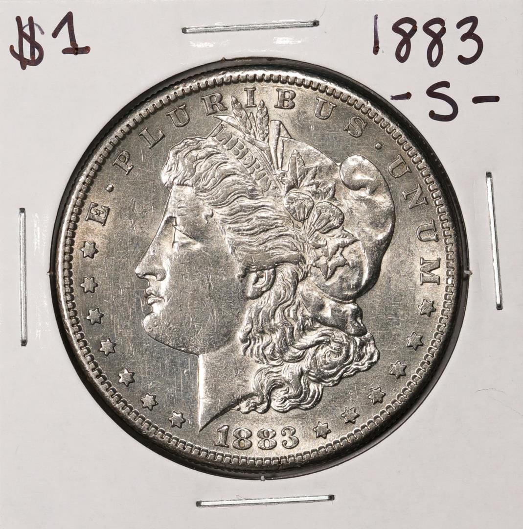 1883-S $1 Morgan Silver Dollar Coin: One 1883-S $1 Morgan Silver Dollar Coin.