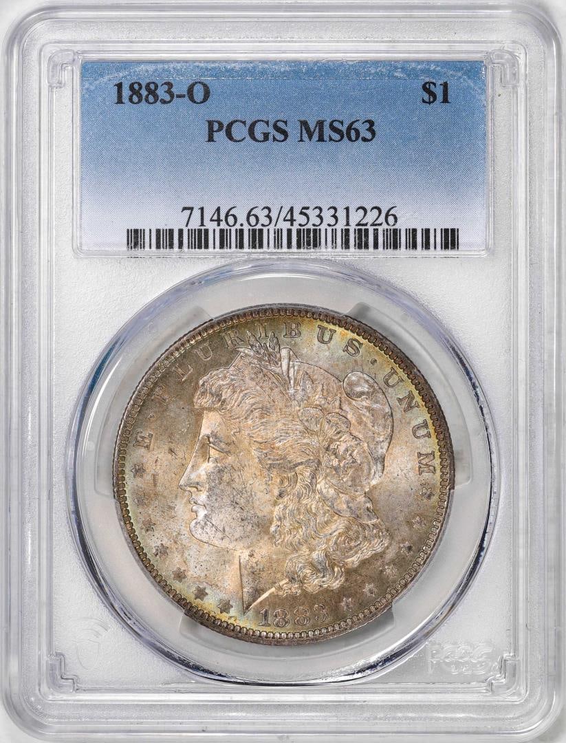1883-O $1 Morgan Silver Dollar Coin PCGS MS63 Amazing Toning: One 1883-O $1 Morgan Silver Dollar Coin PCGS MS63 Amazing Toning. PCGS Graded.