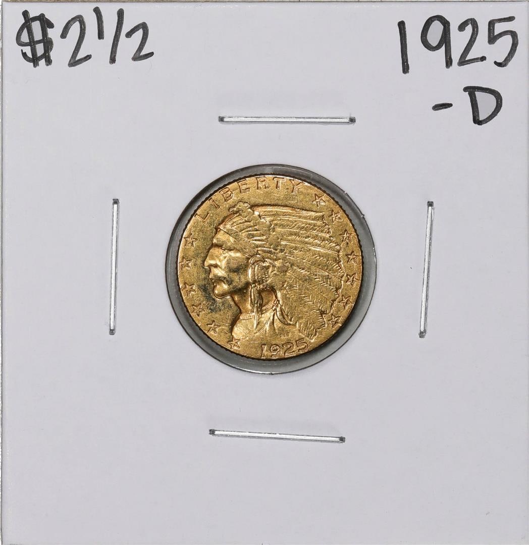 1925-D $2 1/2 Indian Head Quarter Eagle Gold Coin: One 1925-D $2 1/2 Indian Head Quarter Eagle Gold Coin.