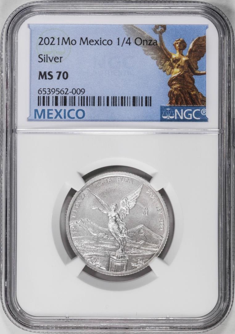 2021-Mo Mexico 1/4 oz Silver Libertad Coin NGC MS70: One 2021-Mo Mexico 1/4 oz Silver Libertad Coin NGC MS70. NGC Certified.