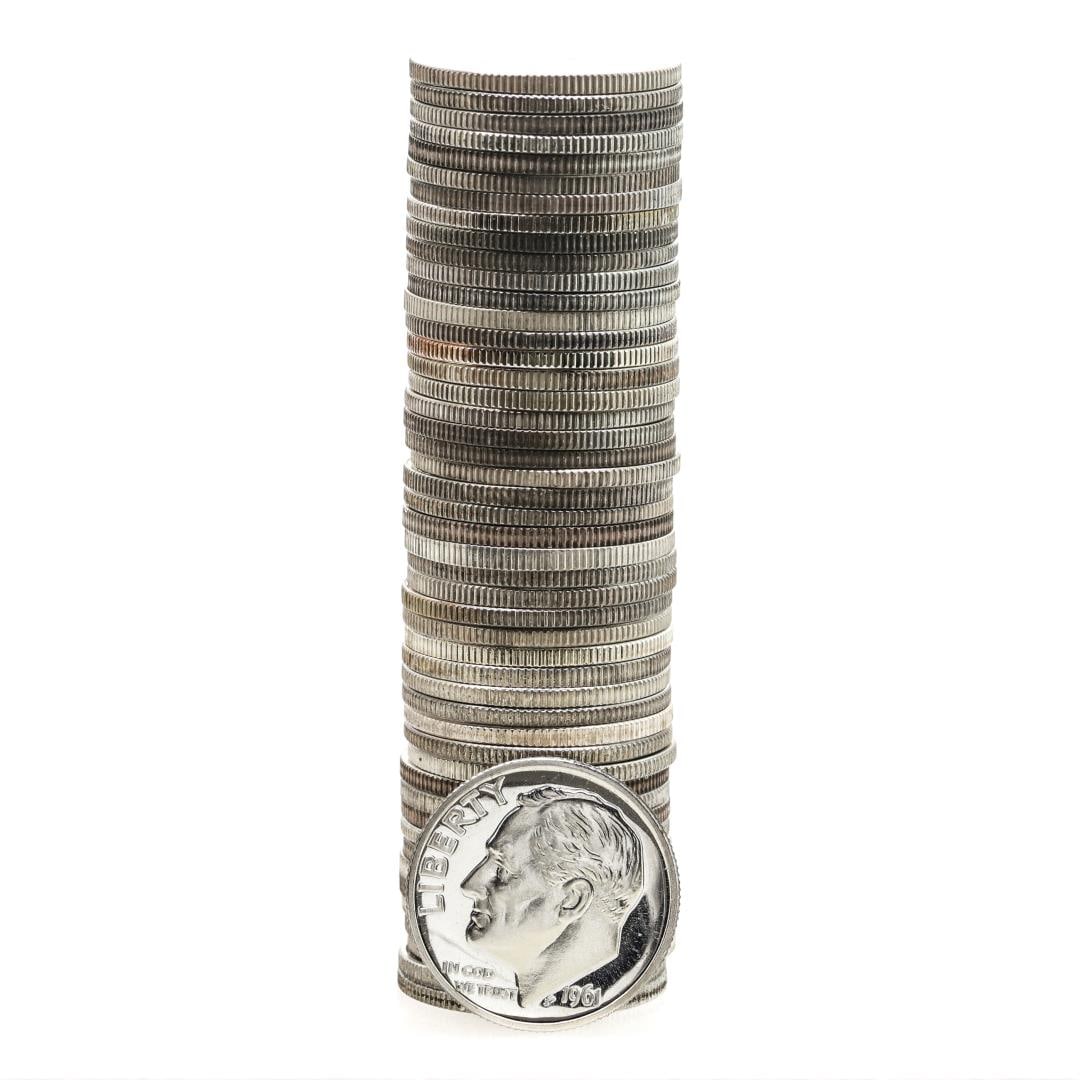 Roll of (50) Proof 1961 Roosevelt Dime Coins: One Roll of (50) Proof 1961 Roosevelt Dime Coins.