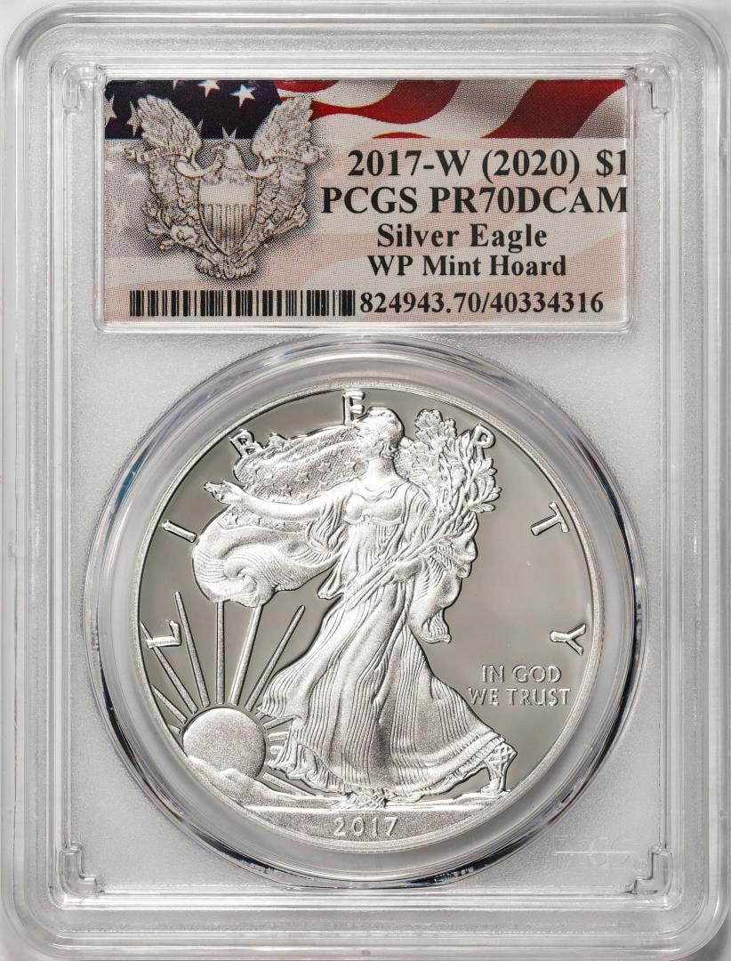2017-W $1 Proof American Silver Eagle Coin PCGS PR70DCAM WP Mint Hoard: One 2017-W $1 Proof American Silver Eagle Coin PCGS PR70DCAM WP Mint Hoard. PCGS Graded.