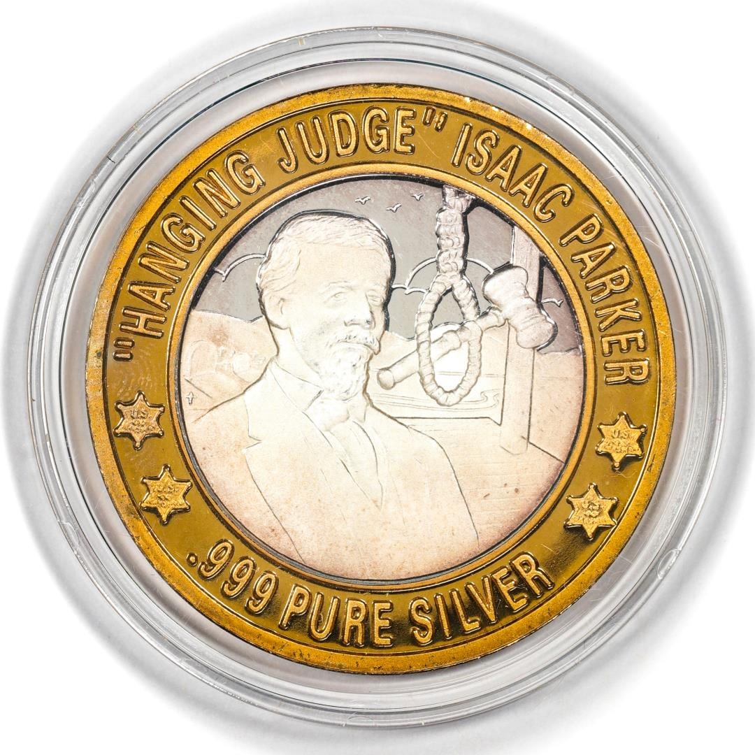 .999 Fine Silver Hanging Judge Isaac Parker $10 Limited Edition Gaming Token: One .999 Fine Silver Hanging Judge Isaac Parker $10 Limited Edition Gaming Token.