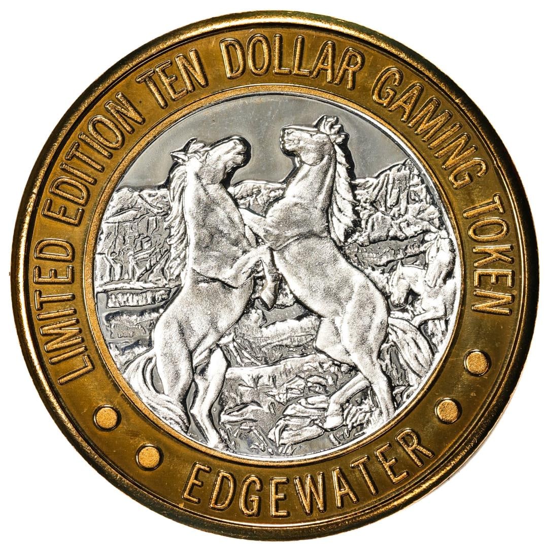 .999 Fine Silver Edgewater Laughlin, Nevada $10 Limited Edition Gaming Token: One .999 Fine Silver Edgewater Laughlin, Nevada $10 Limited Edition Gaming Token.