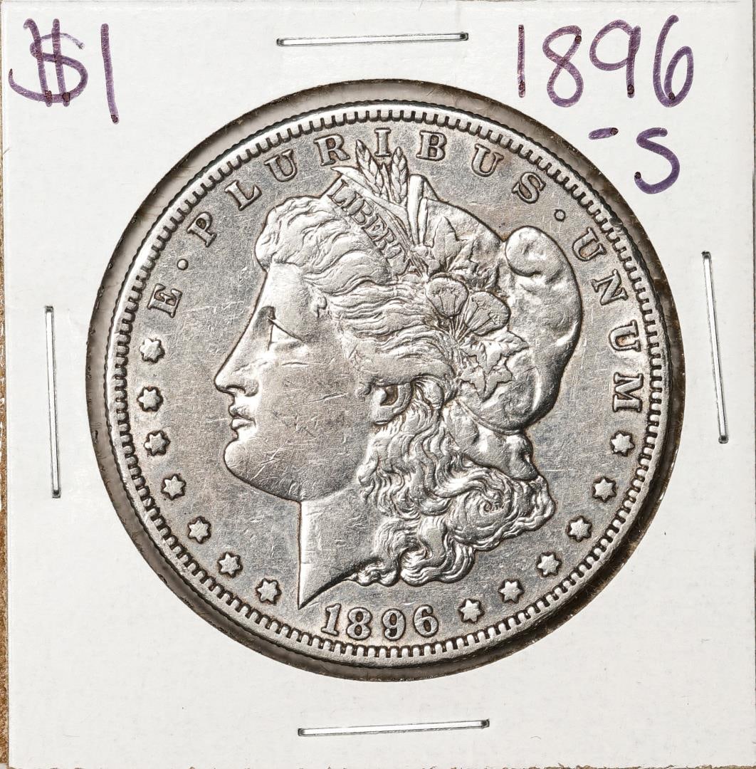 1896-S $1 Morgan Silver Dollar Coin: One 1896-S $1 Morgan Silver Dollar Coin.