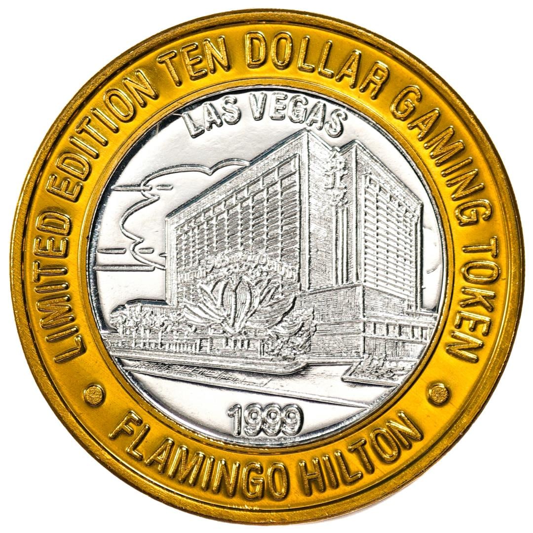 .999 Silver Flamingo Hilton Las Vegas, Nevada $10 Casino Limited Edition Gaming Token: One .999 Silver Flamingo Hilton Las Vegas, Nevada $10 Casino Limited Edition Gaming Token.